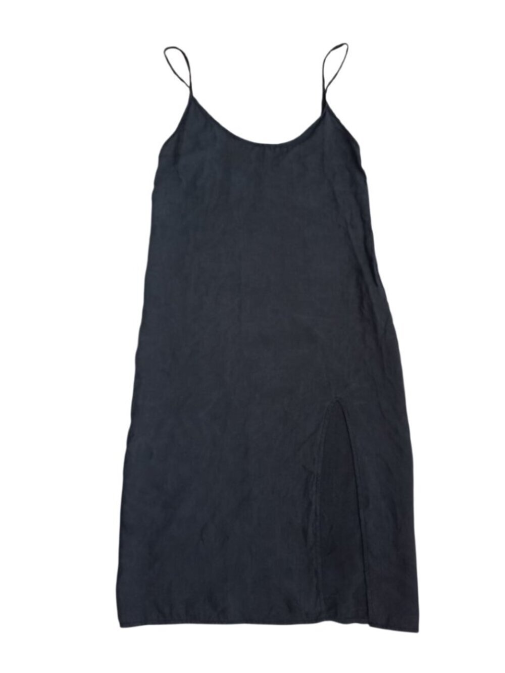 ZARA Black Slip Dress Size S – Minimalist Strappy Midi Dress Side Slit Fillsens